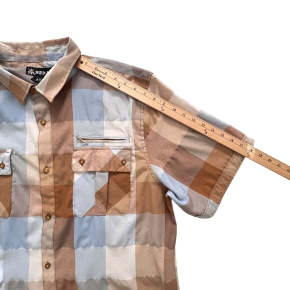 Red Ape Block Plaid SS Button Up Shirt Tan Blue Big & Tall Streetwear 4XL - Picture 8 of 9